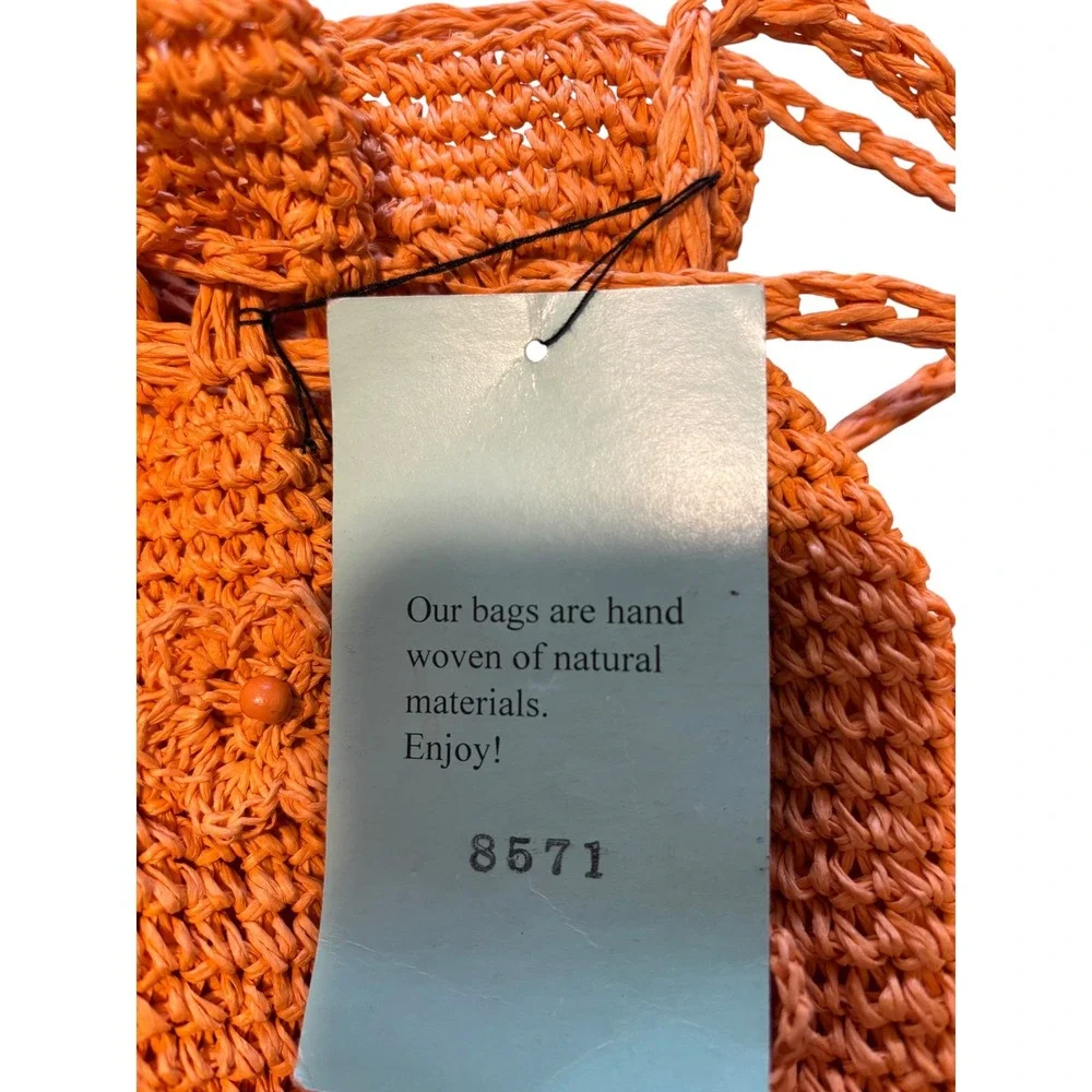 Boho‎ Orange Macrame Hand Woven Natural Materials Bag Beach Summer Hippie. NWT
